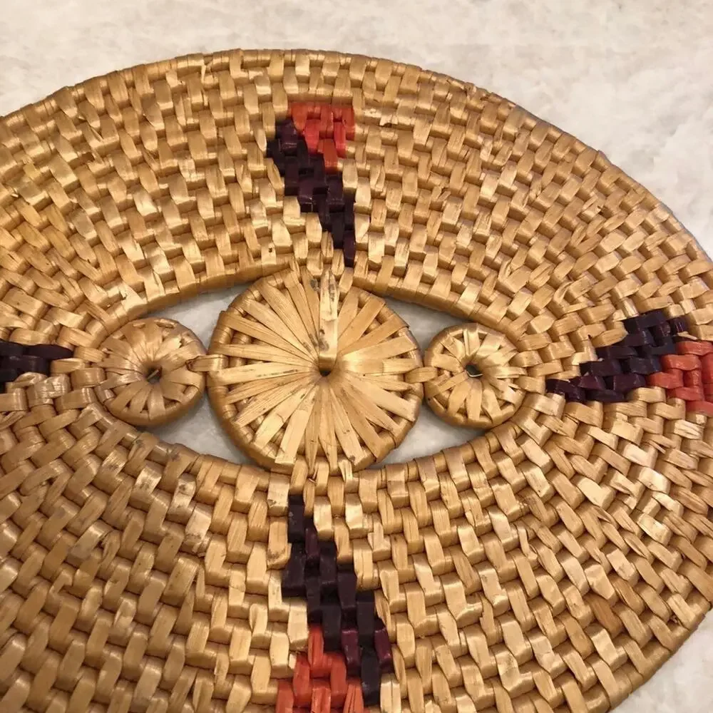 Vintage Woven trivet flat basket wall decor native